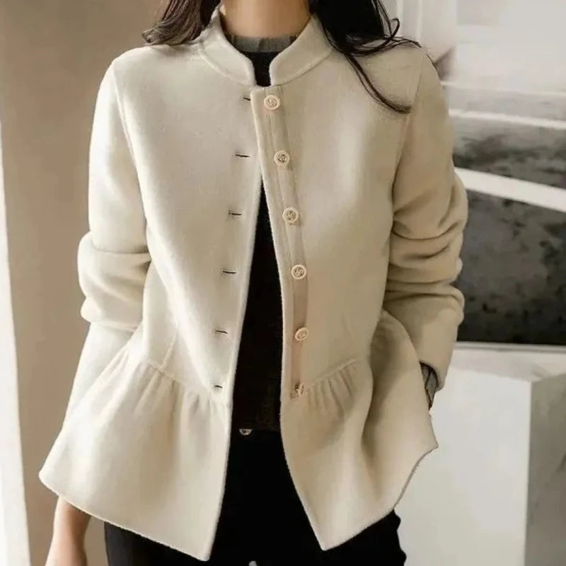 Ladies Jackets Slim Fit New In Half Short Medium High Quality Women's Wool & Blends Coat Long Sleeve Hot Luxury Single Elegant