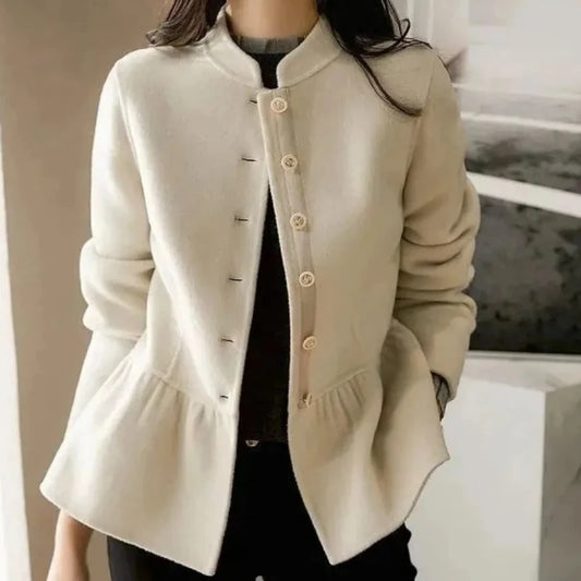 Ladies Jackets Slim Fit New In Half Short Medium High Quality Women's Wool & Blends Coat Long Sleeve Hot Luxury Single Elegant
