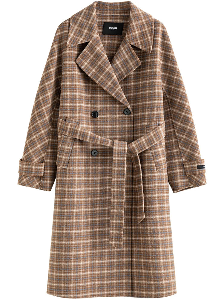 ZIQIAO British Style Plaid Wool Suit Jacket Women Winter Niche Sense Office Lady Commuter Double-sided Woolen Coat Length Option