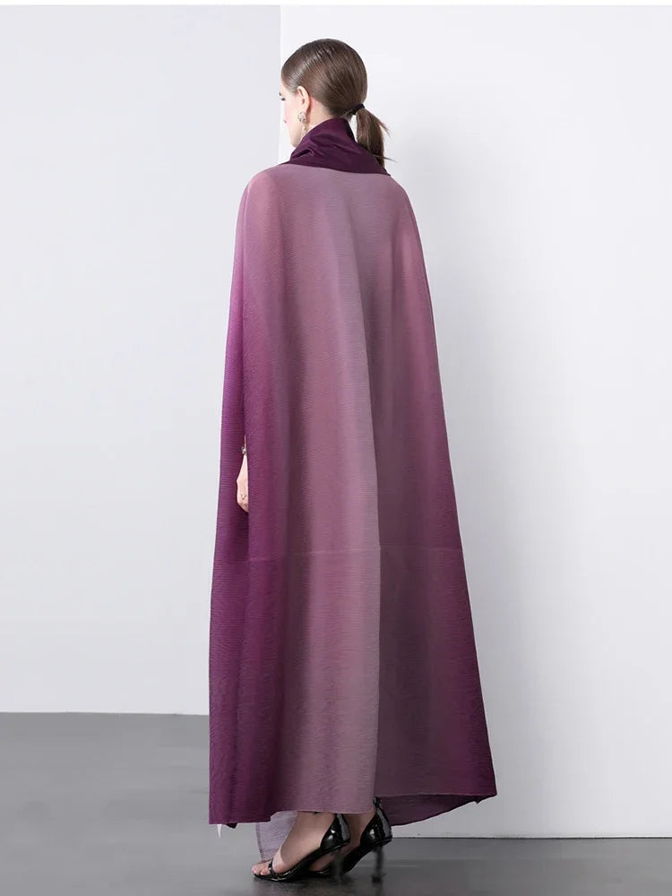 Miyake Folds Bandage V-neck Batwing Sleeve Trench Loose Fashion Slimming Temperament Casual Long Coat 2024 Autumn New Robe