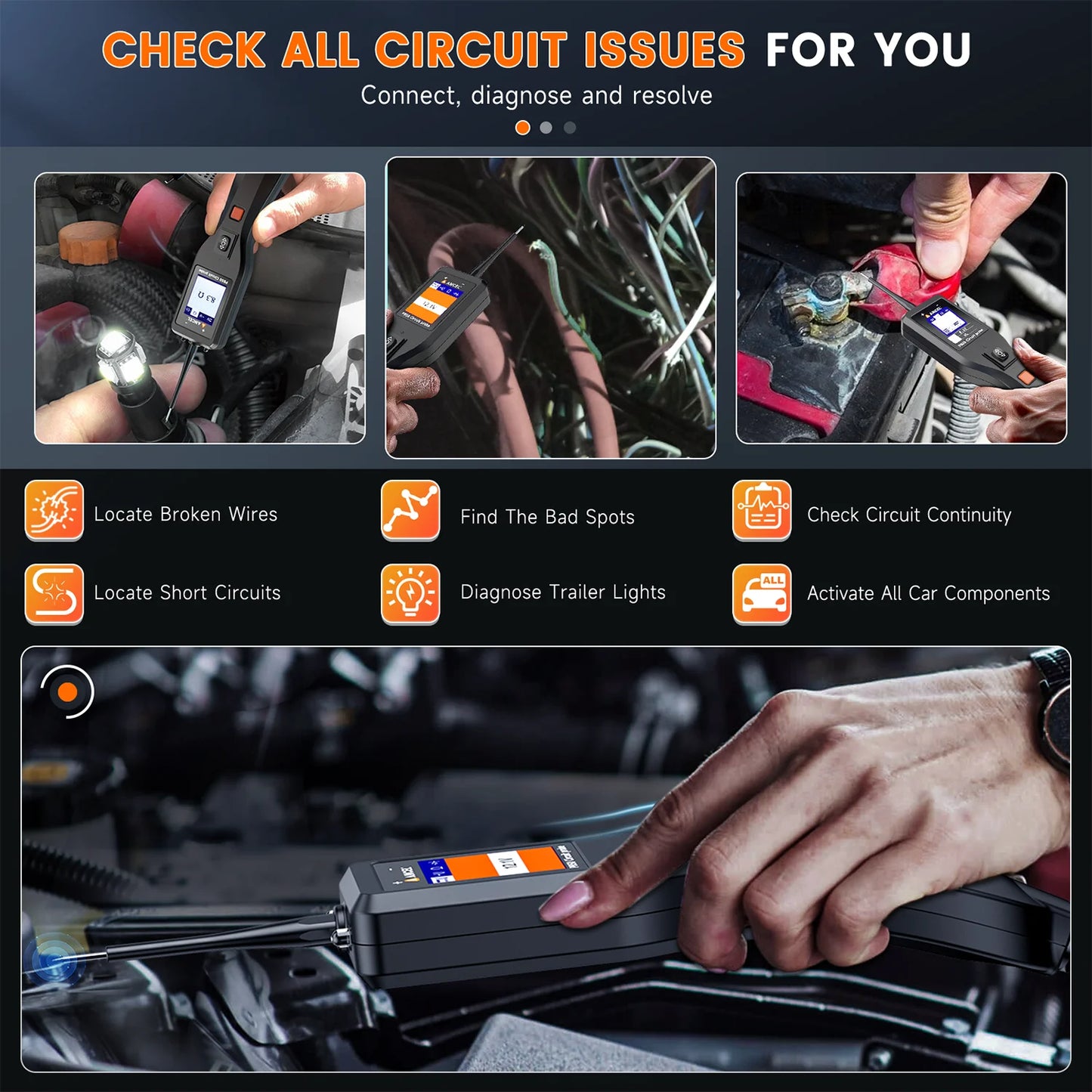 Ancel PB50 Car Circuit Tester Inspection Tool 12V 24V Automotive Power Circuit Probe Kit Electrical System Mechanical Works Tool
