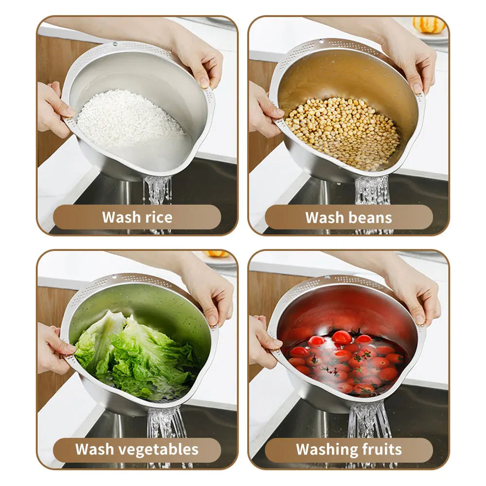 Rice Washer Strainer Bowl Stainless Steel 304 Rice Washing Bowl Rice Sieve Colander Fruit And Vegetable Strainer Kitchen Tools