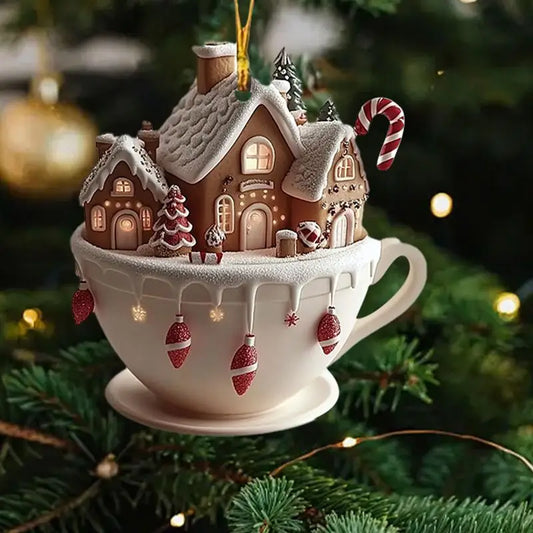 Christmas Coffee Cup Ornaments - Hot Cocoa Mug Tree Hanging Xmas Navidad 2025 Party Decor