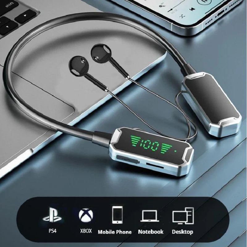 30H Battery Life Bluetooth Earphones Stereo Sound LED Display Earbuds Wireless Headphones Sports Neckband Neck-hanging Headsets
