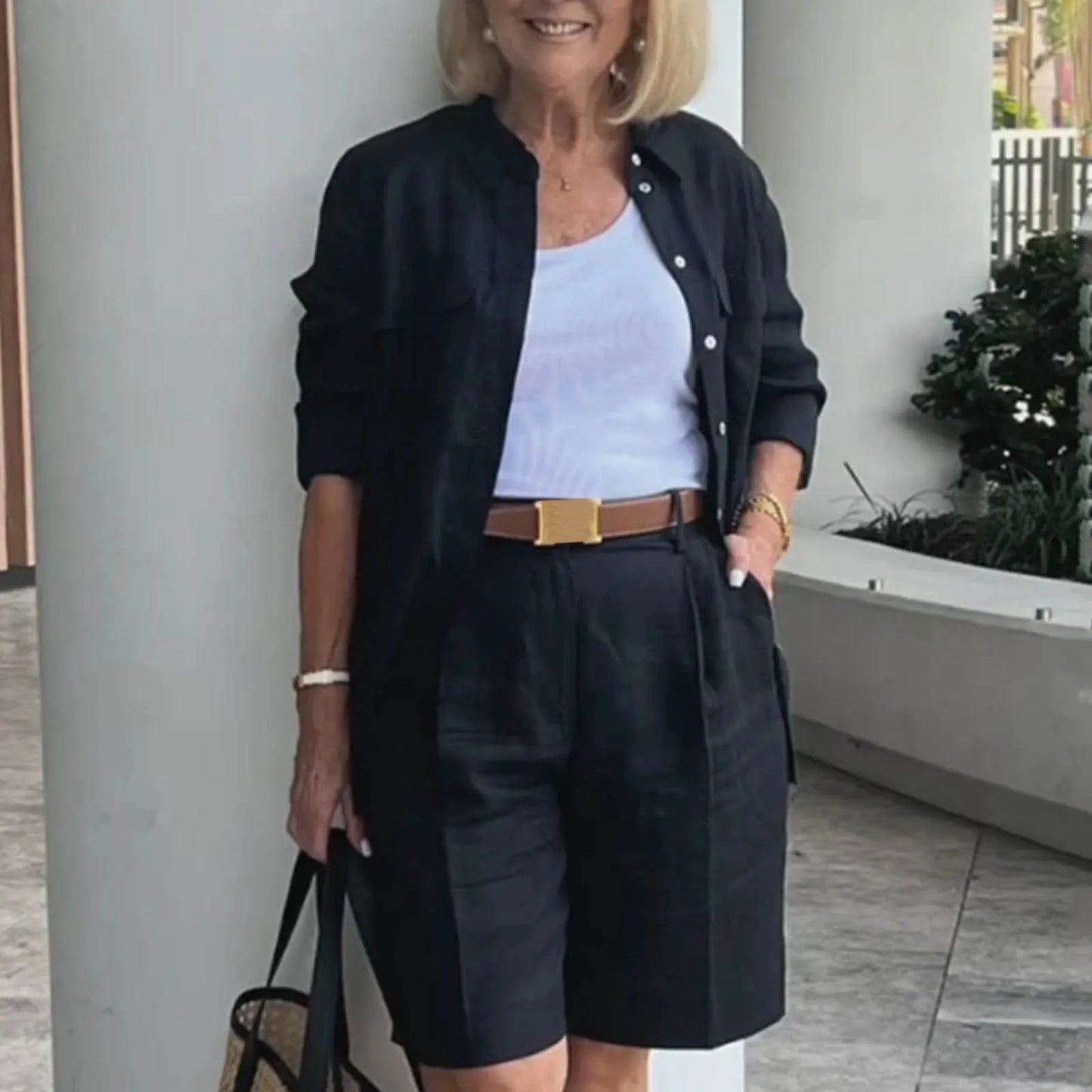 Elegant 2-Piece Sets For Women Womens Cardigan Shirt Top Summer Solid Color Casual Shorts Two Piece New In Matching Sets