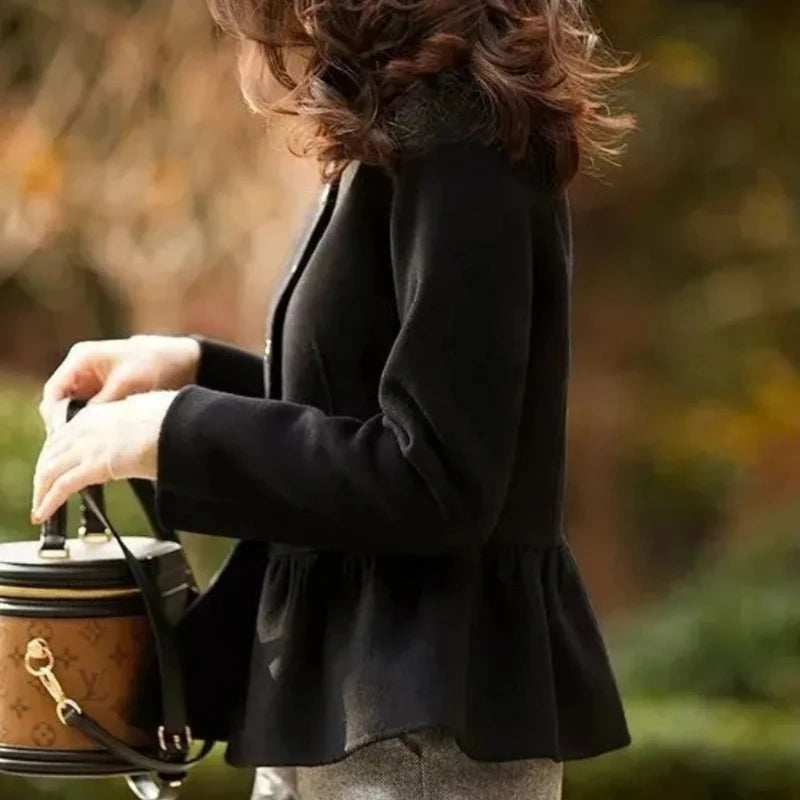 Ladies Jackets Slim Fit New In Half Short Medium High Quality Women's Wool & Blends Coat Long Sleeve Hot Luxury Single Elegant