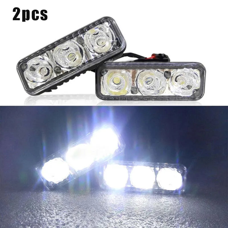 2Pcs Car 3LED Super White High Power Work Lights 6000K~7000K DRL Daytime Running Lights Universal LED Fog Lamps Car Accessories