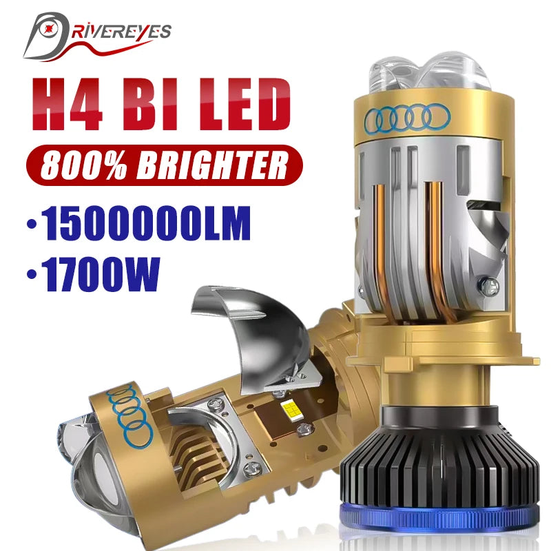 Bi LED H4 Projector Lens High Low Beam Car Bulbs Canbus H4 LED Auto Motorcycle LED Lamps With Lens Turbo Perfect Cut-off Line