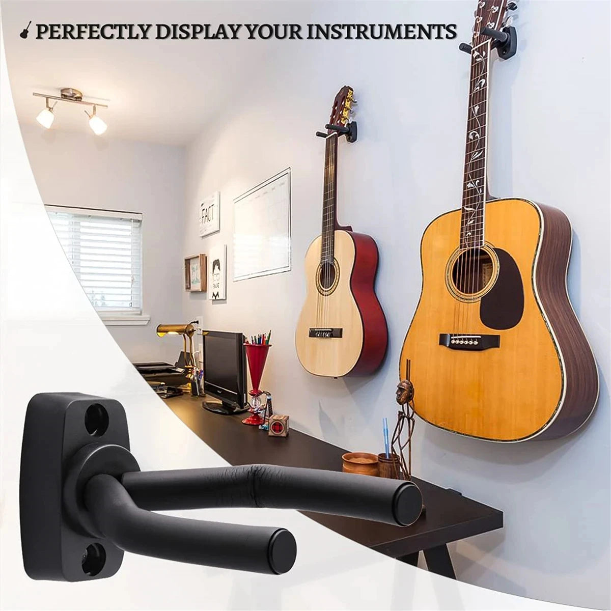 Miwayer Guitar Wall Mount Hanger Black Guitar Hanger Wall Hook for All Size Guitars Bass Mandolin Banjo Ukulele