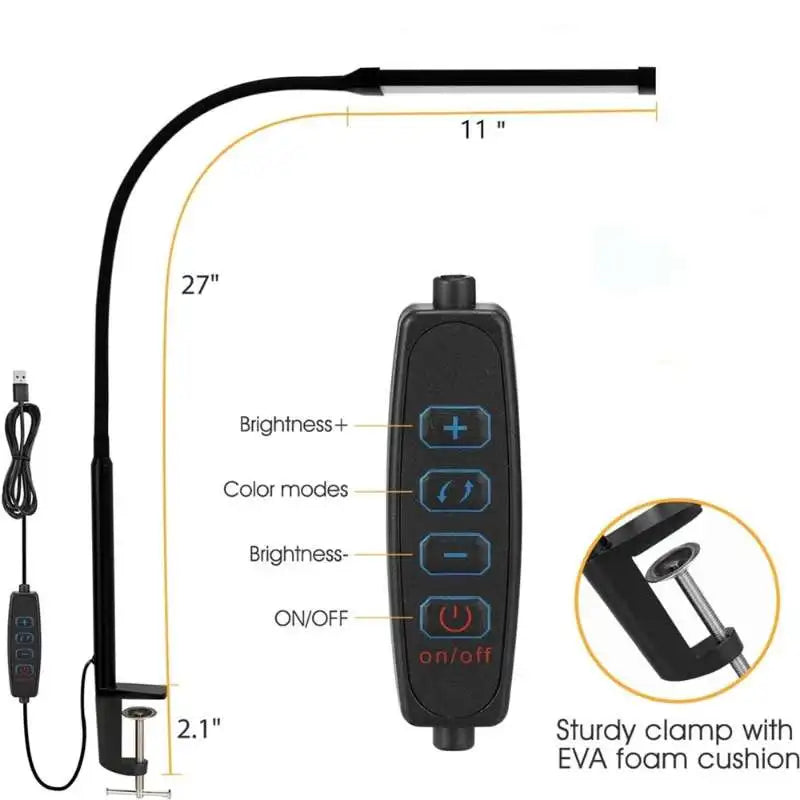 LED Desk Lamp with Clamp Swing Arm Desk Lamps Eye-Caring Dimmable Desk Light with 3 Color Modes and 10 Dimmable led Table lights