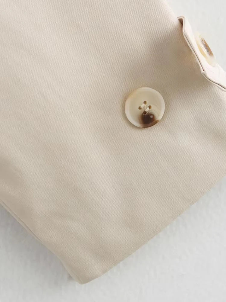 Double Breasted Crop Trench Coat for Women Fashion Belt Long Sleeve Lapel Collar Chic Outerwear Female Tops