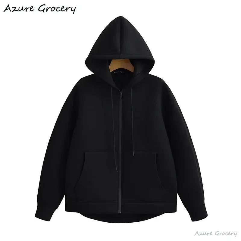 Women's Winter Vintage Zipper Hoodies Sweatshirts Fashion Long Sleeve Streetwear Parkas Female Outerwear Korean Popular Clothes