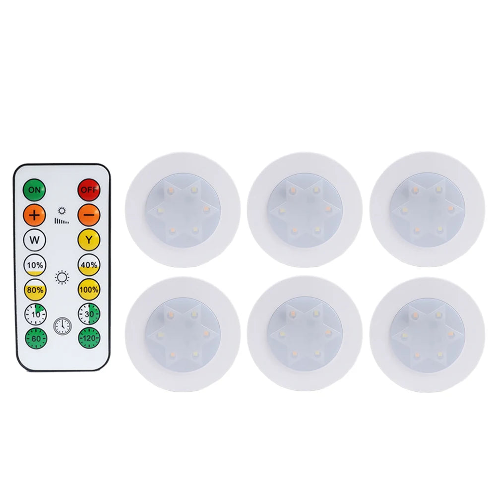 Round LED Cabinet Closet Light CCT Under Furniture Dimmable Lamps Battery Powered Night Bedroom Wardrobe Lighting Remote Control