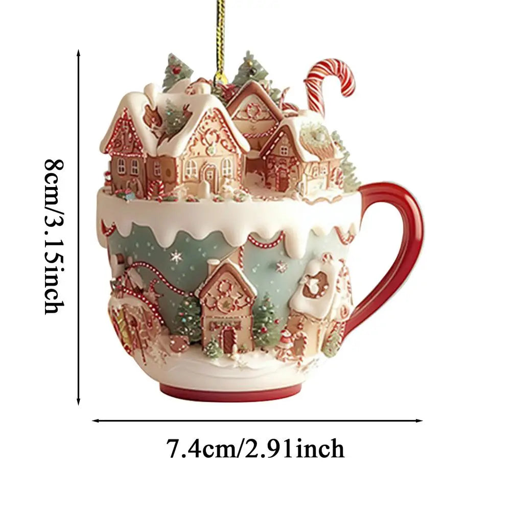 Christmas Snow House Pendant - Acrylic 2D Tree Ornament Keychain Holiday Decoration