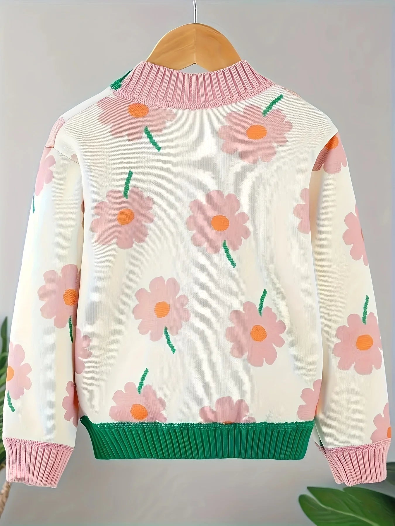 Girls Cardigan Sweater Autumn - Children's Fashionable Floral Jacket Korean Style Casual Top