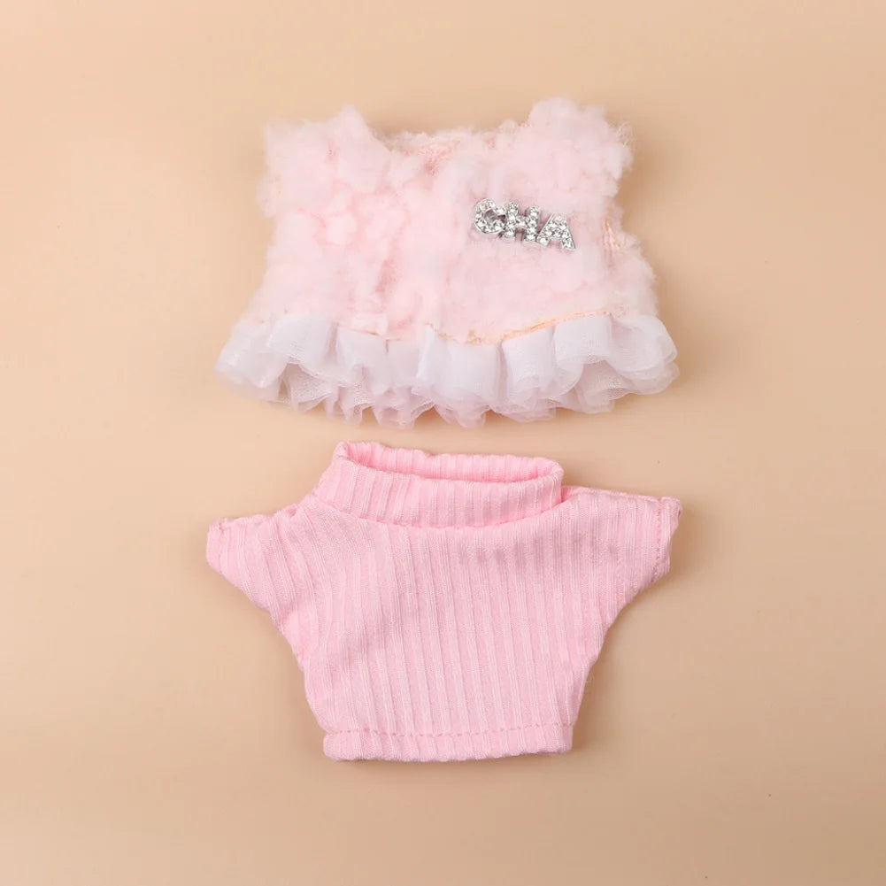 For 17cm Labubu Stylish Outfit Clothes Black Fragrant Style Set Pink Plush Coat Set Dolls Accessories Ropa Labubu