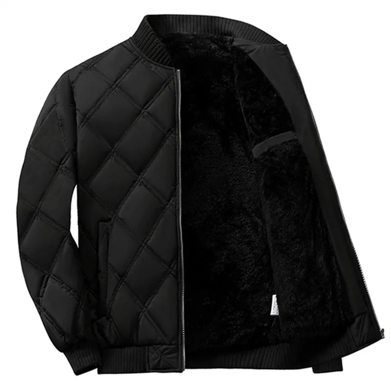 Winter Men's Stand Collar Jacket Fleece Thick Warm Casual Coats Male Fashion Bomber Outwear Solid Zipper Jackets Men Clothing