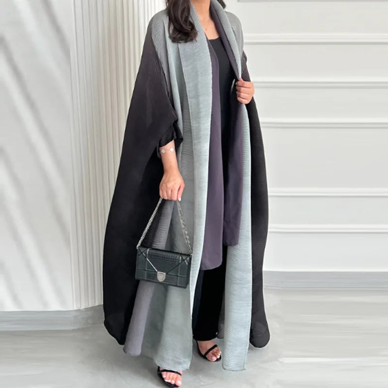 Miyake Folds Bandage V-neck Batwing Sleeve Trench Loose Fashion Slimming Temperament Casual Long Coat 2024 Autumn New Robe