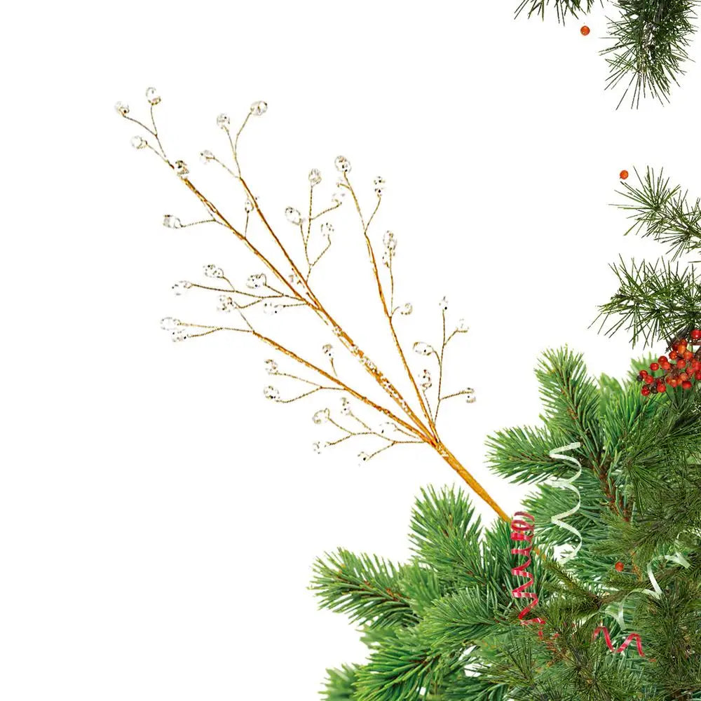 Christmas Tree Glitter Stems - Golden Berry Stem Ornaments for Wreath Crafts Holiday Decor
