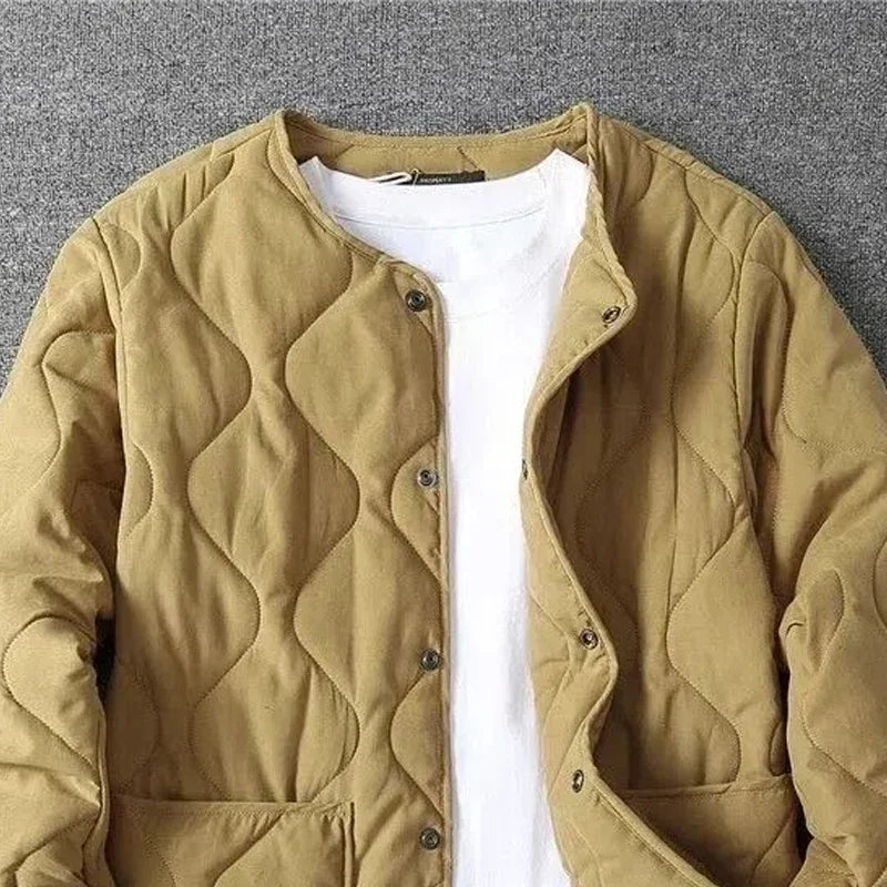 Autumn Winter O-neck Quilted Jacket Men's Versatile Green Retro Thickened Coat Men Techwear Button Up Oversize Jacket