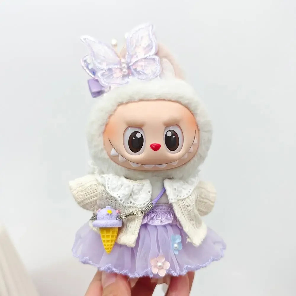 Labubu Doll Dress Purple Butterfly Fairy Skirt Cardigan 17cm Plush Doll Dress Replacement For Labubu v1/v2 Idol Doll