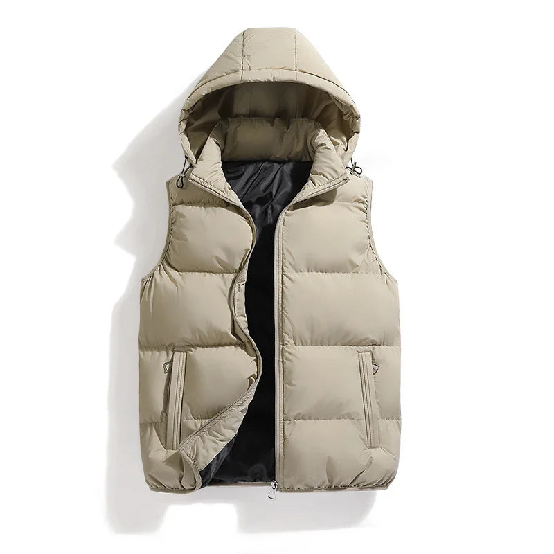 Male Solid Color Autumn Winter Warm Vests Sleeveless Men's Cotton Hooded Best Sellers Puffer Vest Men's Loose Casual Jacket