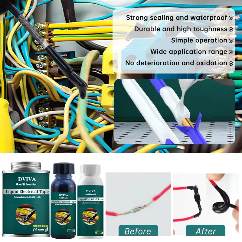 Liquid Electrical Tape 15/50/150ml Waterproof Quick-Drying Insulation Paste Home Use Wire Cable Coat Repair Glue for Wire Worker
