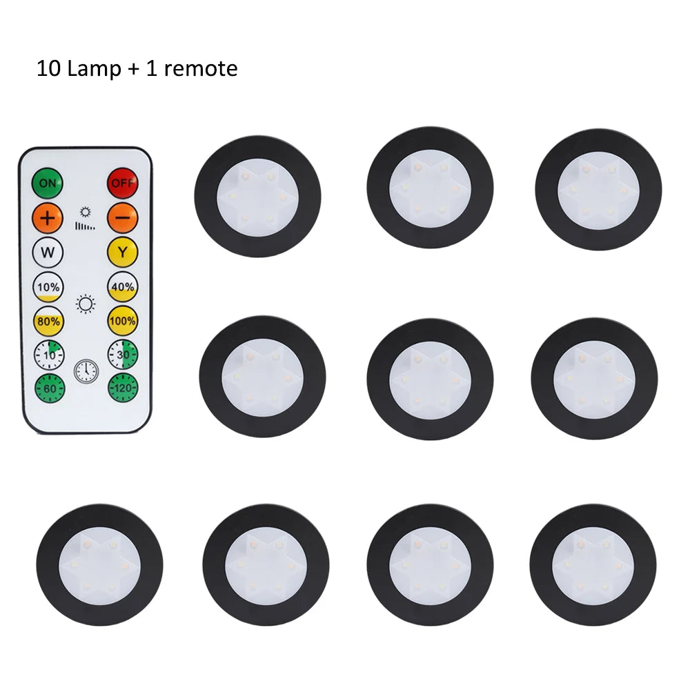 Round LED Cabinet Closet Light CCT Under Furniture Dimmable Lamps Battery Powered Night Bedroom Wardrobe Lighting Remote Control