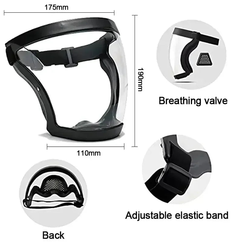 Full Face Shield Mask Transparent Head Eye Safety Protective Cover Glasses Screen Visors Dust WindProof Anti-Fog Kitchen Tools