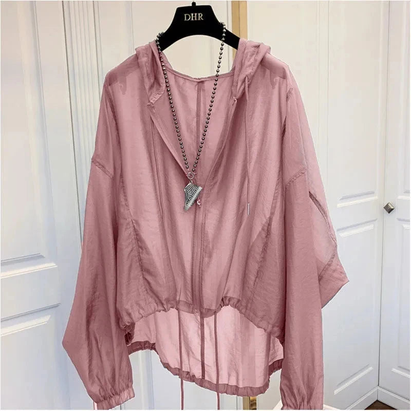 2025 New Ice Silk Thin Sunscreen Coat Women's Jacket Loose Sun Protection Shirt Hooded Top Summer Breathable Lightweight Shirt