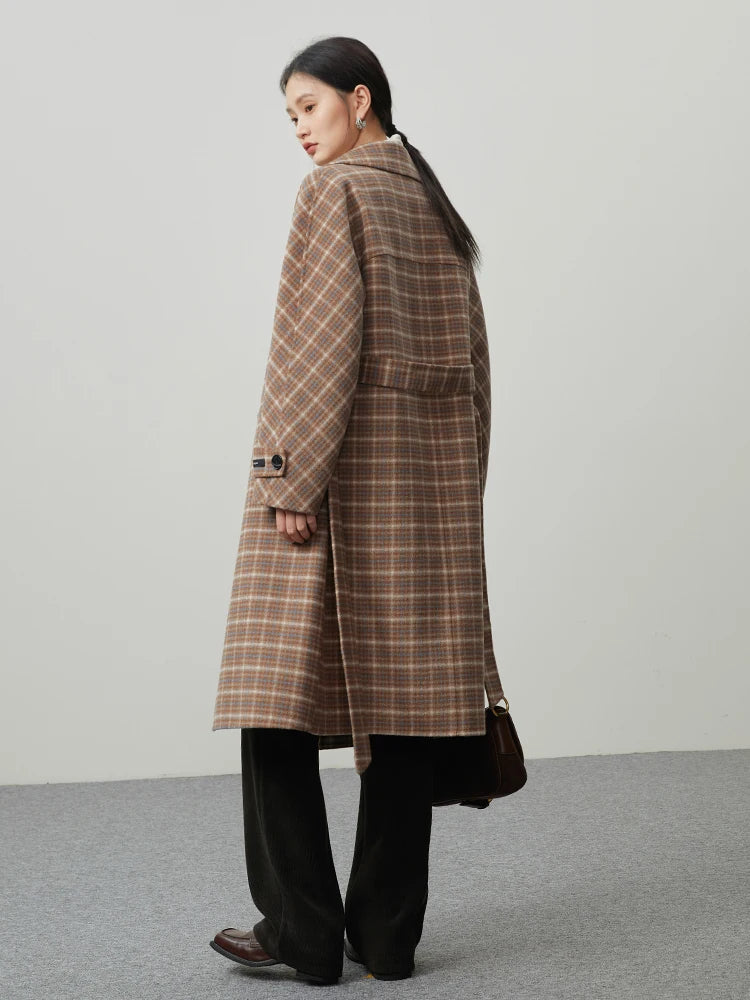 ZIQIAO British Style Plaid Wool Suit Jacket Women Winter Niche Sense Office Lady Commuter Double-sided Woolen Coat Length Option