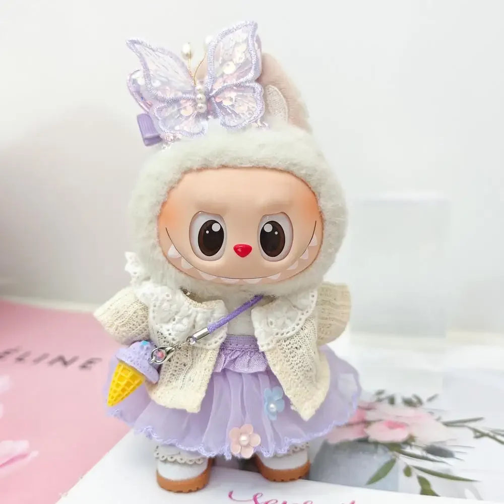 Labubu Doll Dress Purple Butterfly Fairy Skirt Cardigan 17cm Plush Doll Dress Replacement For Labubu v1/v2 Idol Doll