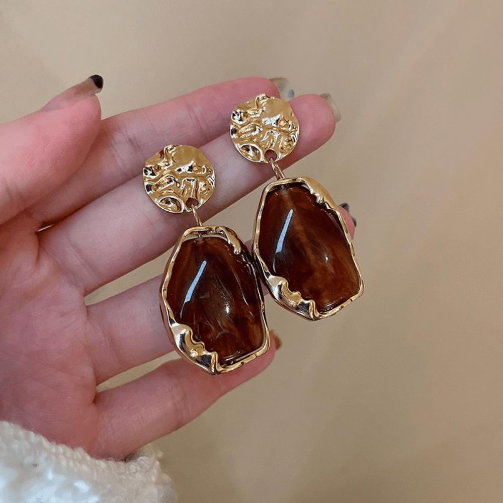 A pair of resin geometry earrings Fashion earrings Vintage irregular pendants temperament studs