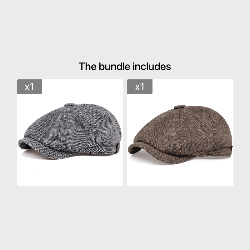 Men&Apos;S Retro Herringbone Flat Cap - Black Casual Beret with Vintage Style, Knitted Polyester, Perfect for Valentine&Apos;S Day, Everyday Headwear | Vintage Flat Cap | Knitted Texture